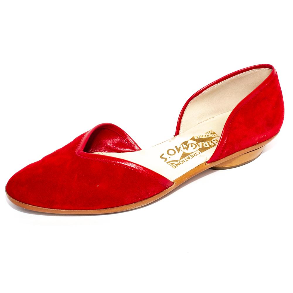  Salvatore Ferragamo Size 37.5 Red Suede Second Limited Edition Shoes