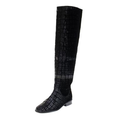 Stuart Weitzman Size 6 Velvet Croc Print Knee High Boot 