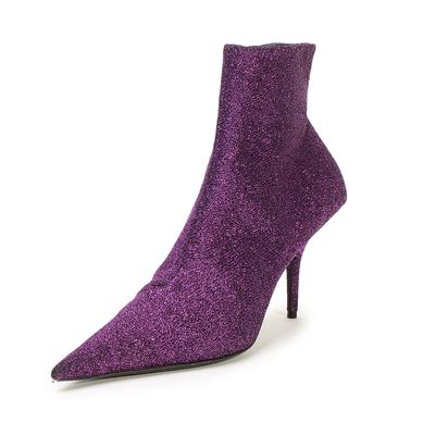 Balenciaga Size 38.5 Knife Metallic Pointed Toe Bootie In Purple Glitter