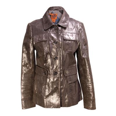 Tory Burch Size 10 Silver Leather Jacket