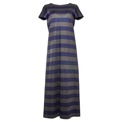 Lafayette Size Small Blue & Grey Striped Metallic Maxi Dress