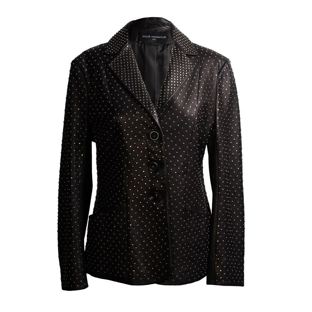  Nour Hammour Size 42 Studded Leather Jacket