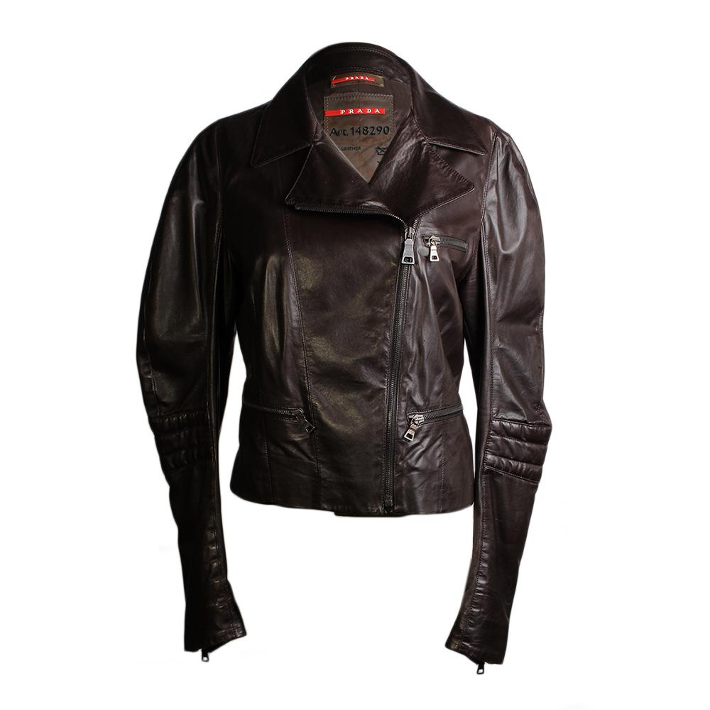  Prada Size 44 Leather Moto Jacket