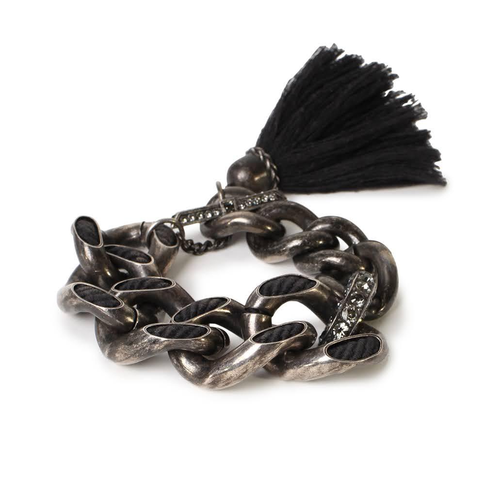  Lanvin Pewter Hematite Crystal Embellished Chain Bracelet