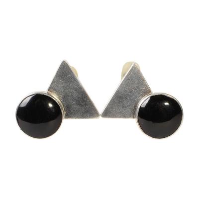 Taxco Mexico Onyx Clip Earrings