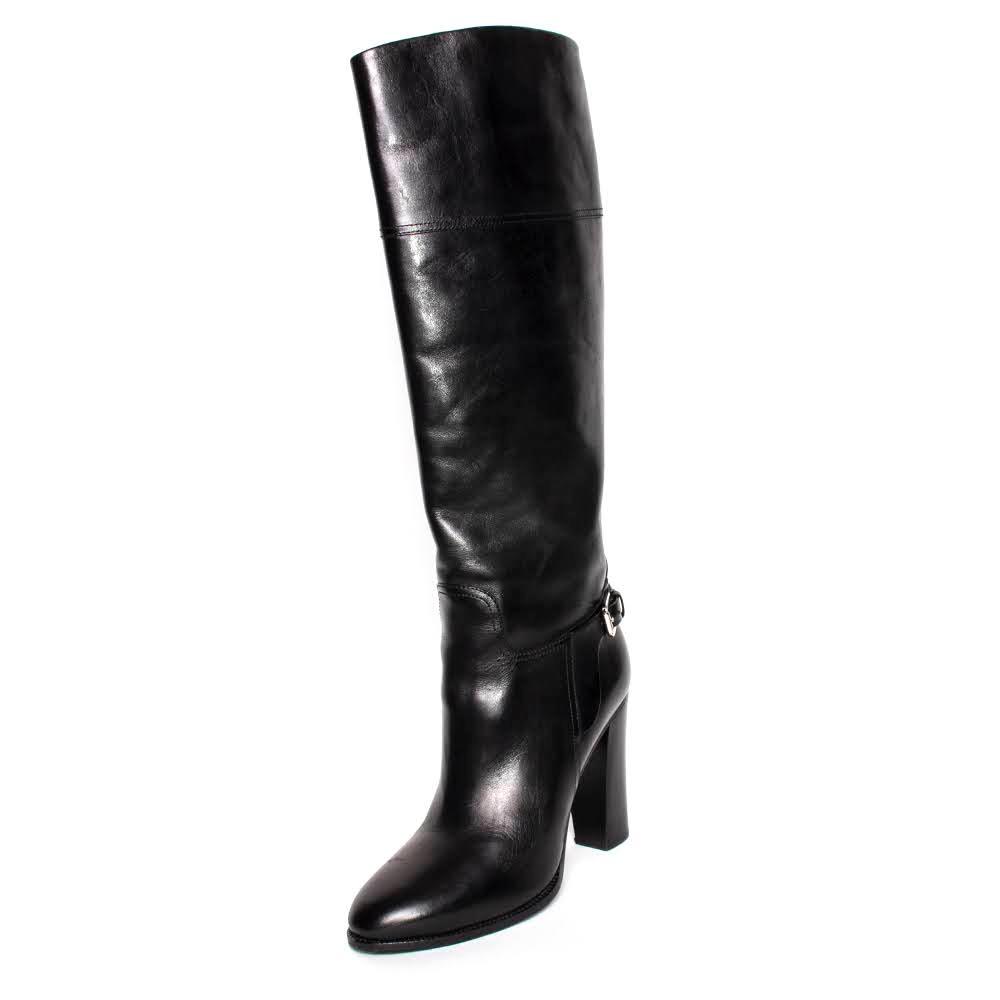  Ralph Lauren Size 40 Black Leather Knee High Boots