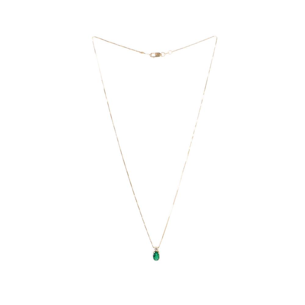  Emerald & Diamond Pendant 14 Karat Gold Necklace
