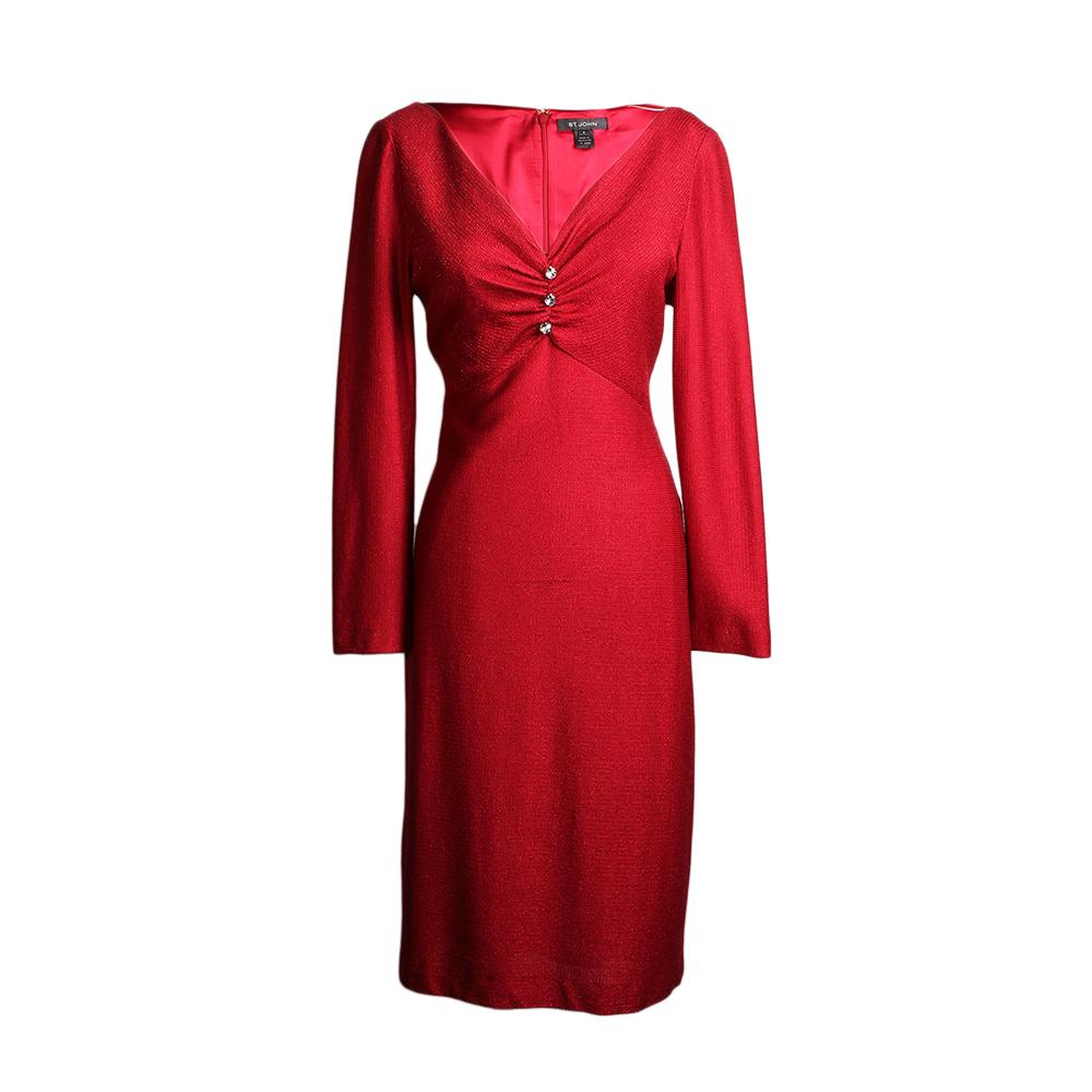  St.John Size 8 Red Long Sleeve Dress