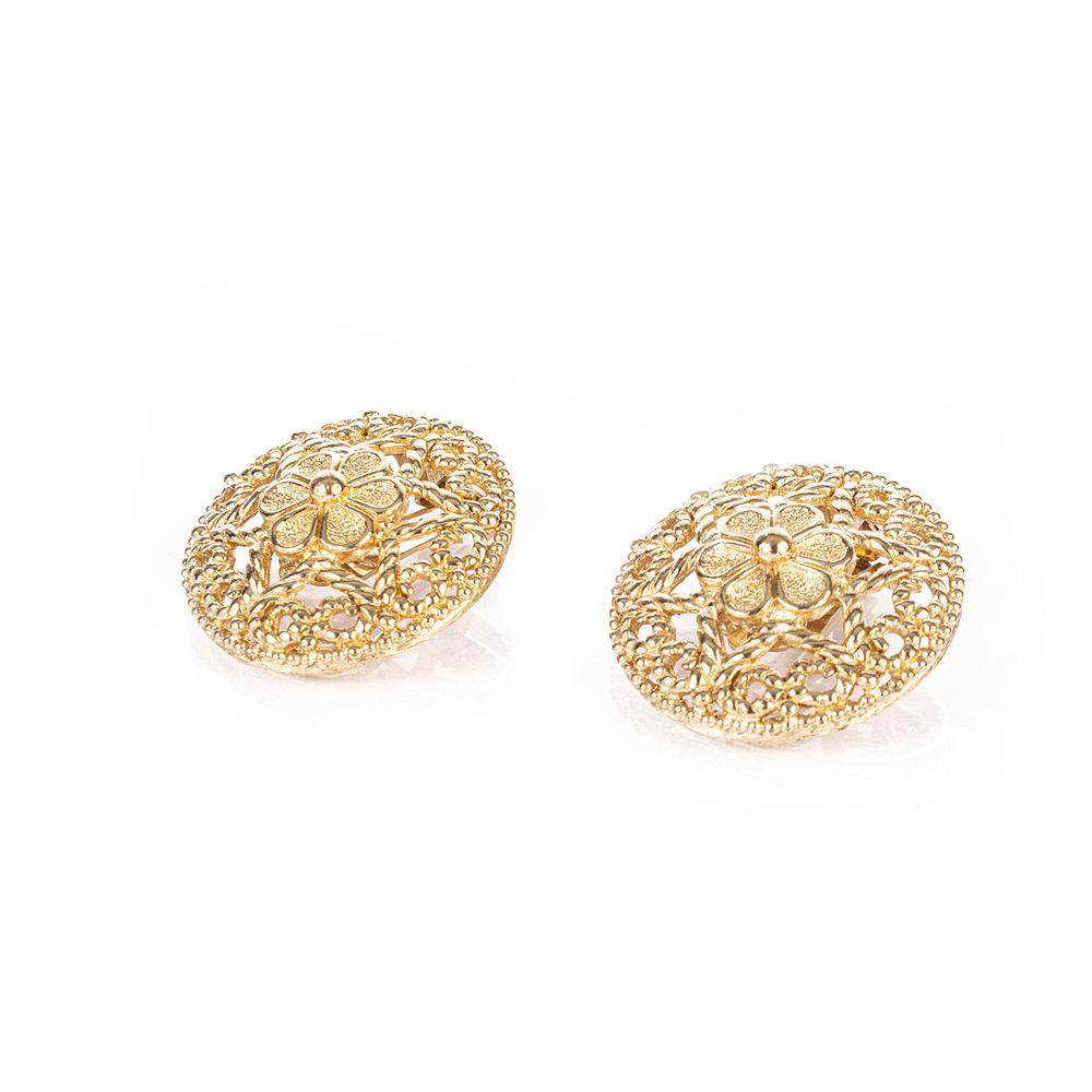  Christian Dior Gold Round Flower Clip On Earrings