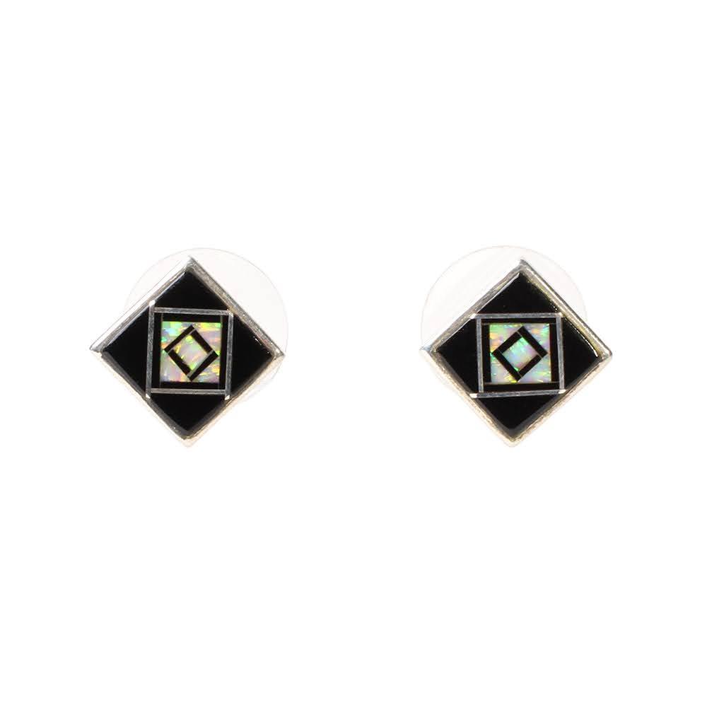  Onyx & Opal Square Earrings