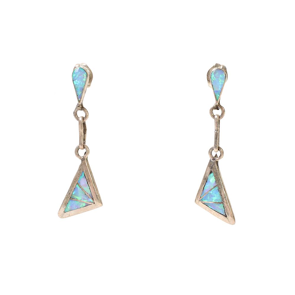  Mk Sterling Silver And Blue Opal Drop Earrings