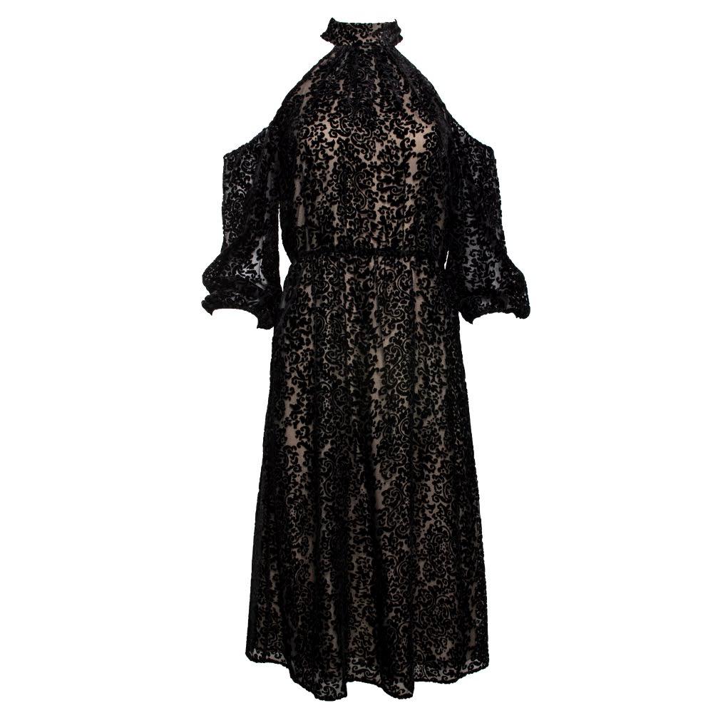 Alice + Olivia Size 6 Black Velvet Mesh Dress