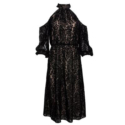 Alice + Olivia Size 6 Black Velvet Mesh Dress