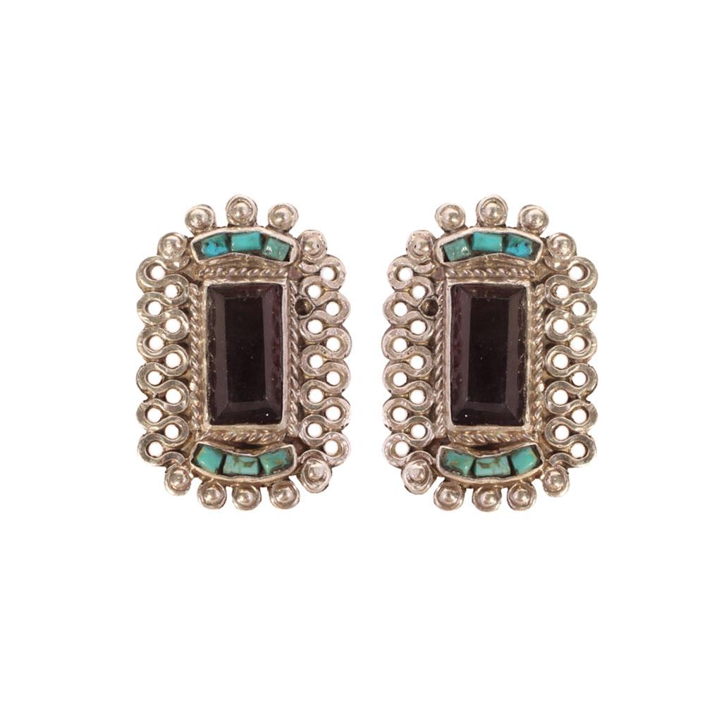  Southwest Matl Taxco 925 Turquoise & Emerald Earrings