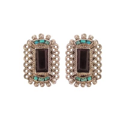 Southwest Matl Taxco 925 Turquoise & Emerald Earrings