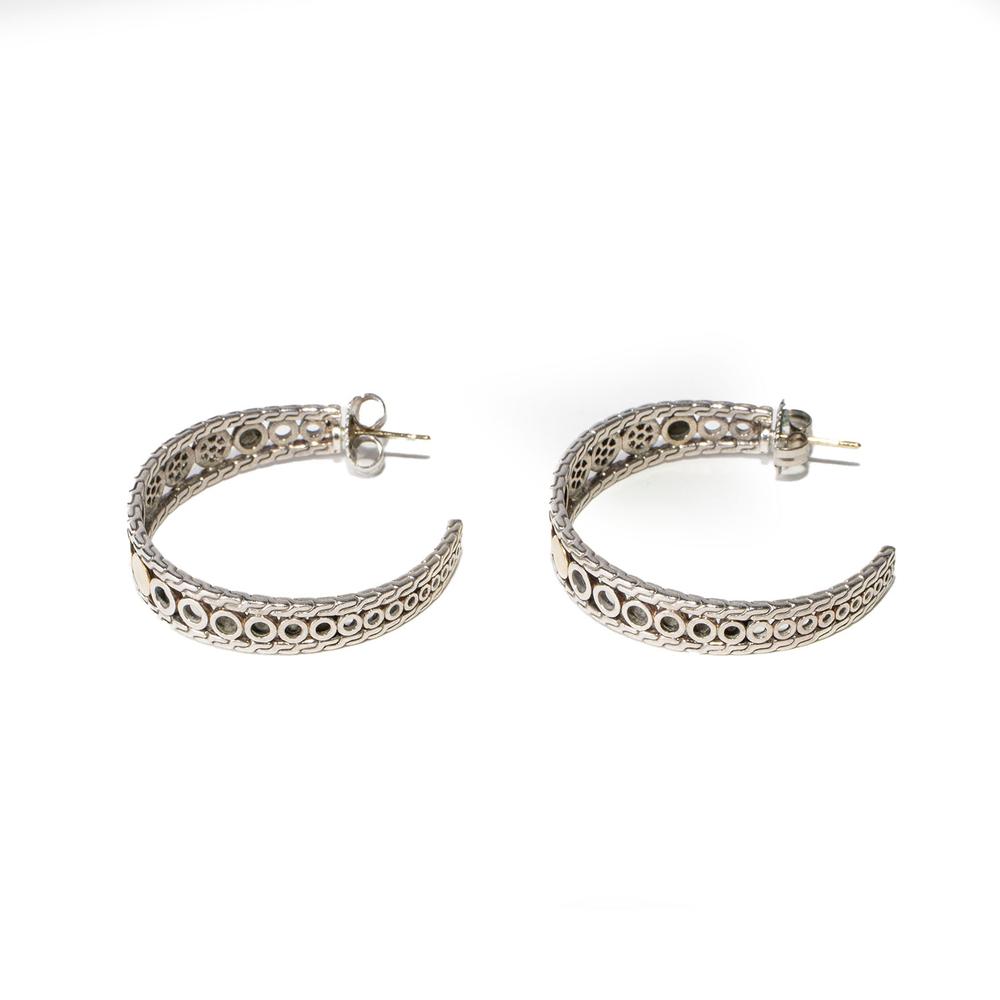  John Hardy 18k & Silver Diamond Hoop Earrings