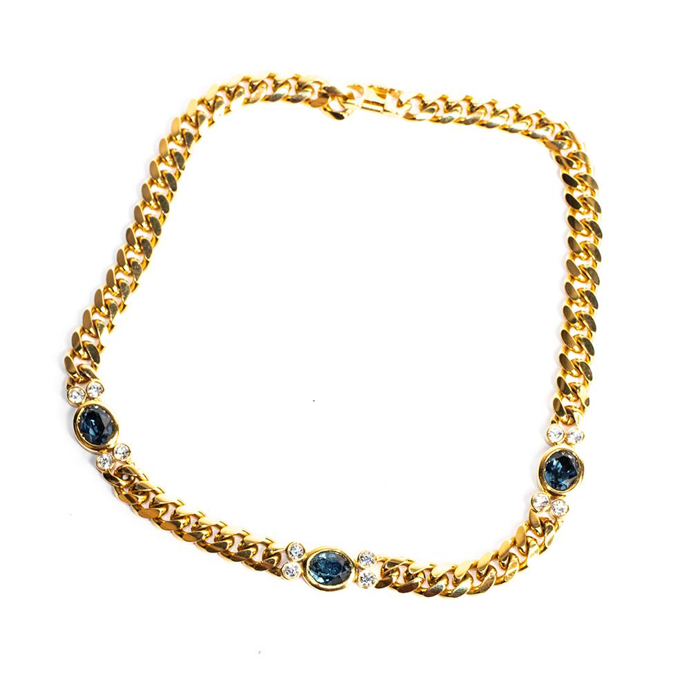  St.John Goldtone Chain With Blue Stones Bracelet