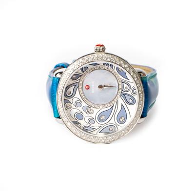Michele Diamond Bezel Blue Strap Watch