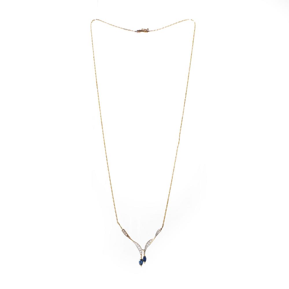  Vintage 14k Diamonds Sapphire Necklace