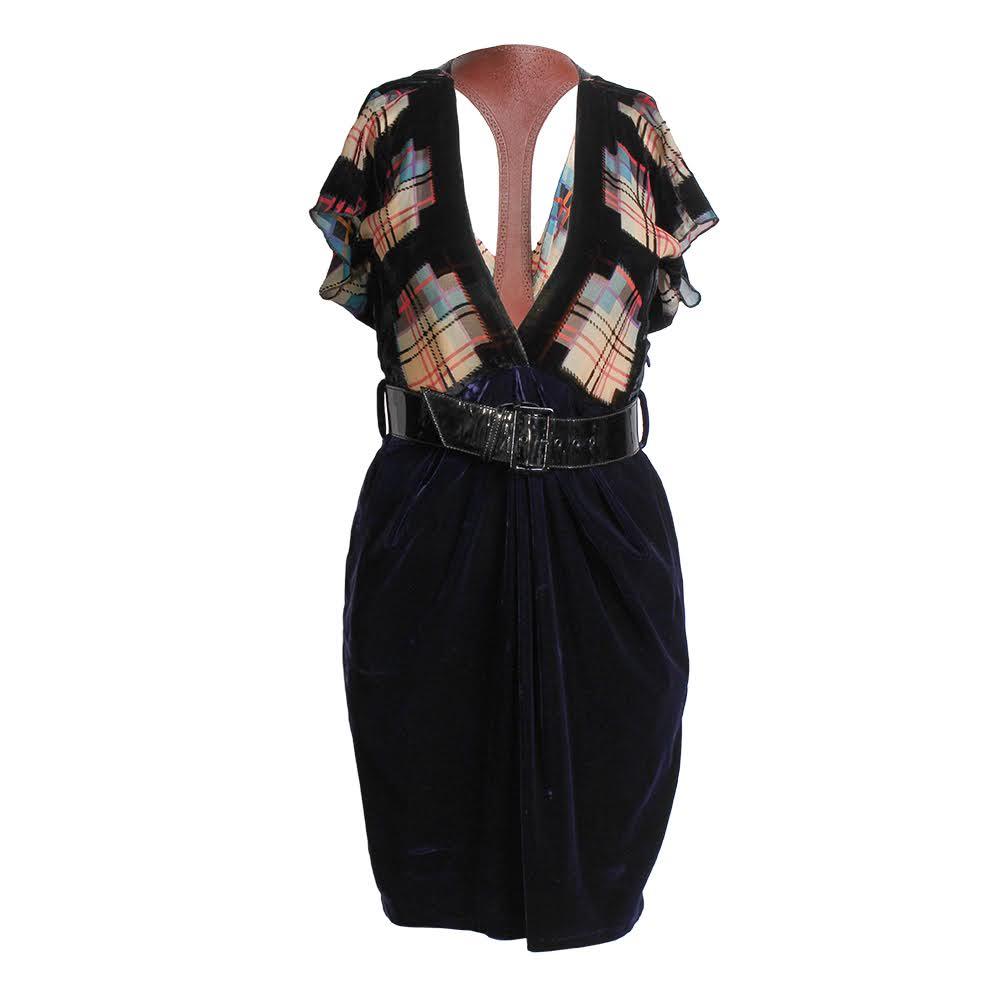  Jean Paul Gaultier Size Small Plaid Velvet Dress