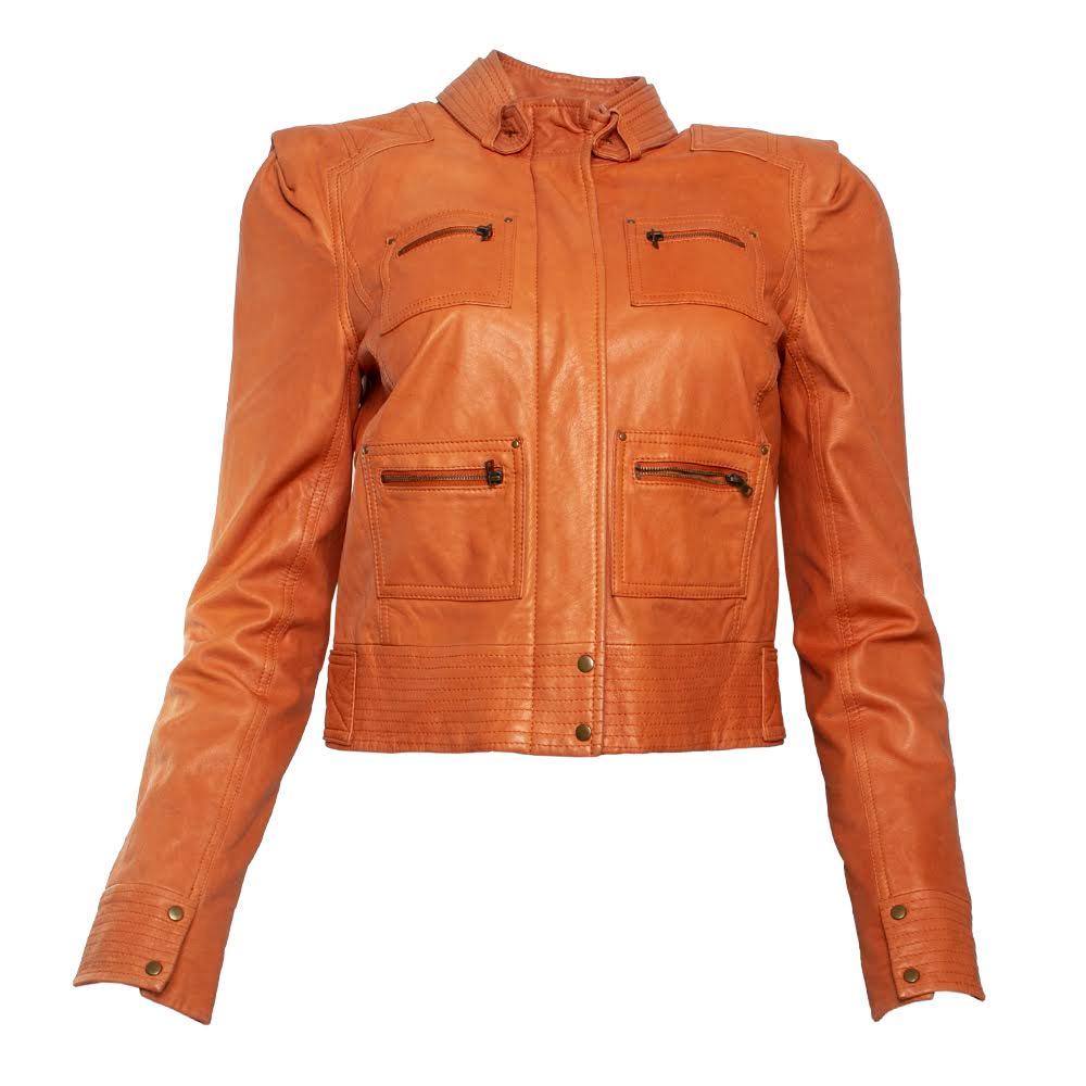  Diane Von Furstenberg Size Xs Orange Leather Jacket