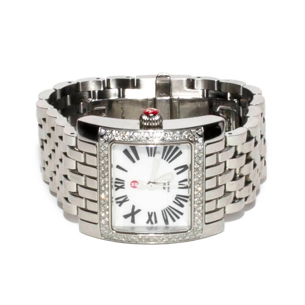  Michele Stainless Steel Diamond Trim Watch