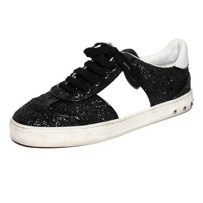 Valentino Size 40 Black Glitter Studded Sneakers
