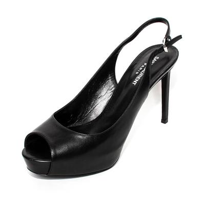 Saint Laurent Size 41 Black Leather Open Toe Heels