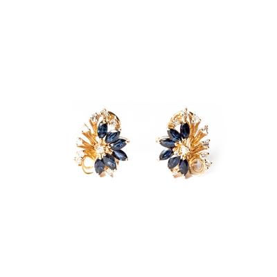 Vintage 14K Diamonds and Sapphires Earrings 
