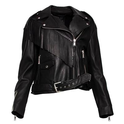 Andrew Marc Size Large Black Fringe Leather Moto Jacket