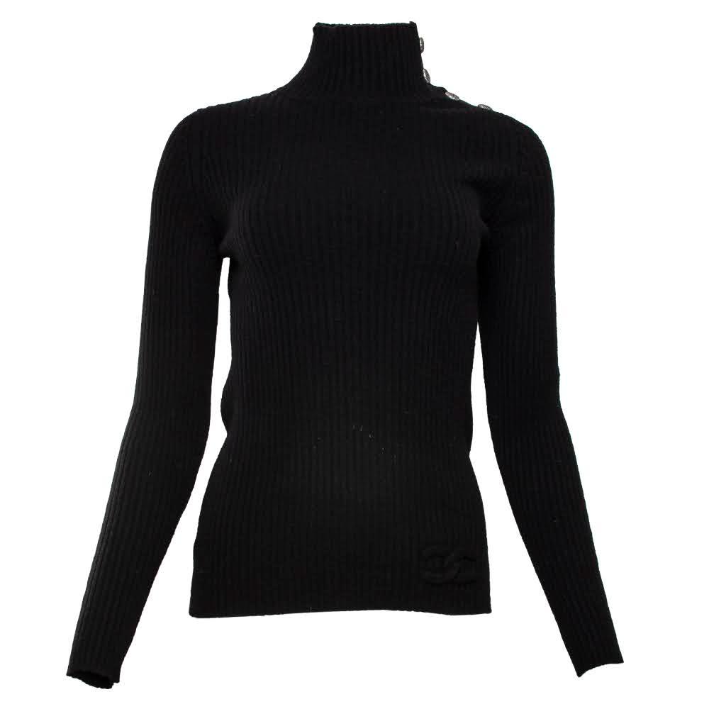  Chanel Size 38 Black Ribbed Cashmere Sweater