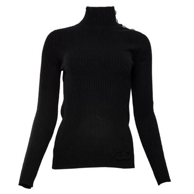 Chanel Size 38 Black Ribbed Cashmere Sweater
