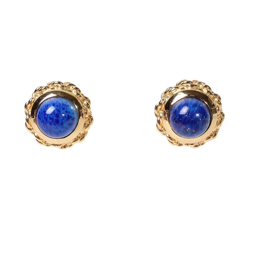  Burberry Gold Clip On Earrings With Blue Stone