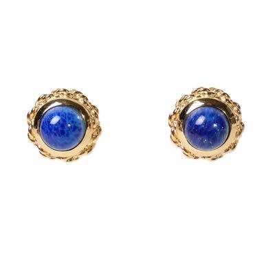 Burberry Gold Clip On Earrings With Blue Stone 
