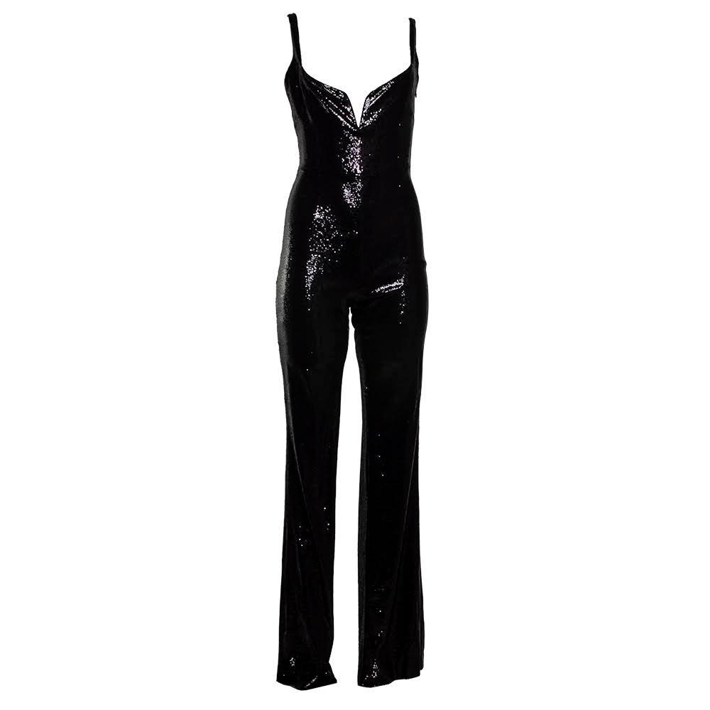  Galvan London Size 4 Black Sequin Long Evening Jumpsuit