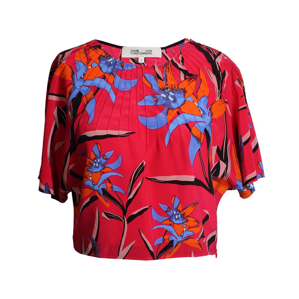 Diane Von Furstenberg Size Medium Cropped Floral Print Silk Top