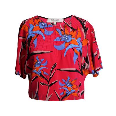 Diane Von Furstenberg Size Medium Cropped Floral Print Silk Top 
