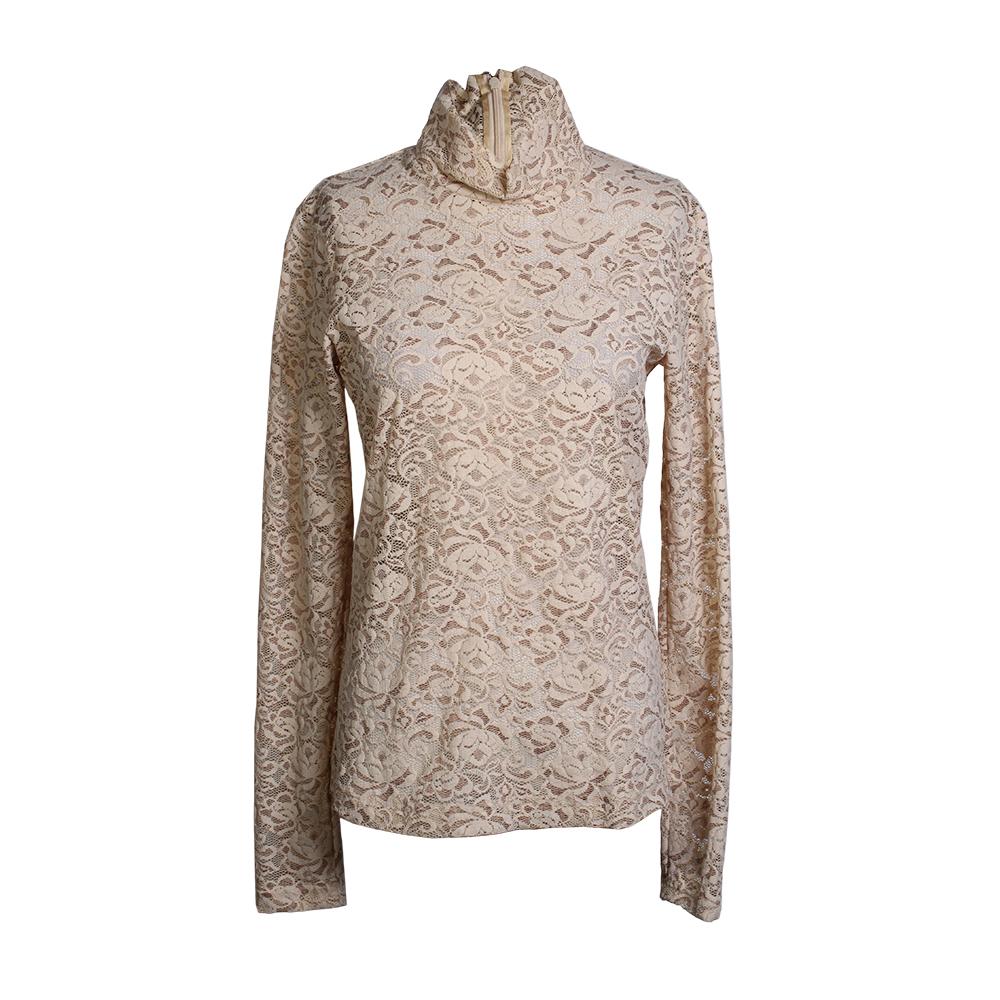  Celine Size Small Lace Long Sleeve High Neck Top