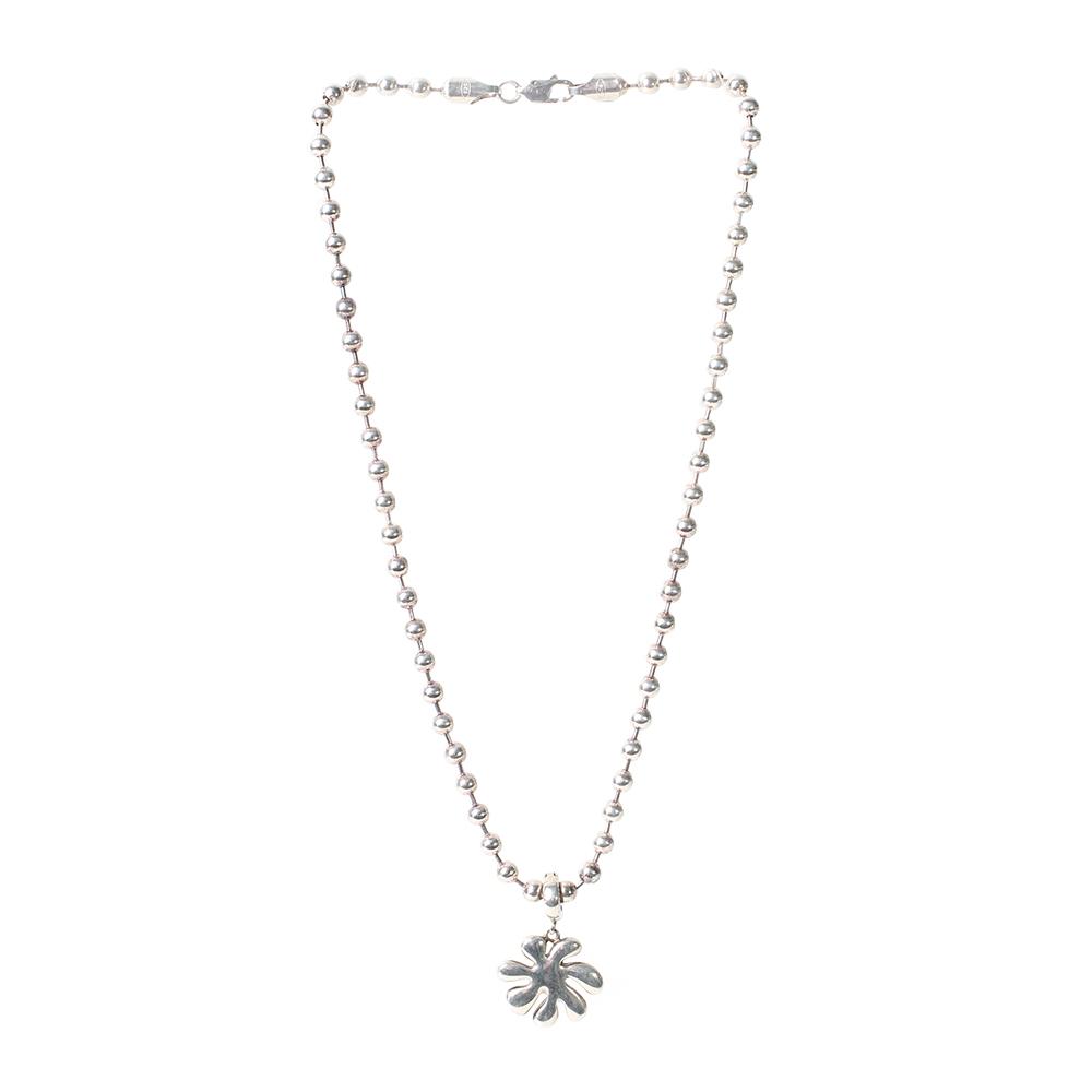  Carolee Sterling Silver Flower Pendant Heavy Ball Chain Necklace