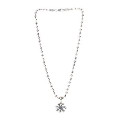 Carolee Sterling Silver Flower Pendant Heavy Ball Chain Necklace