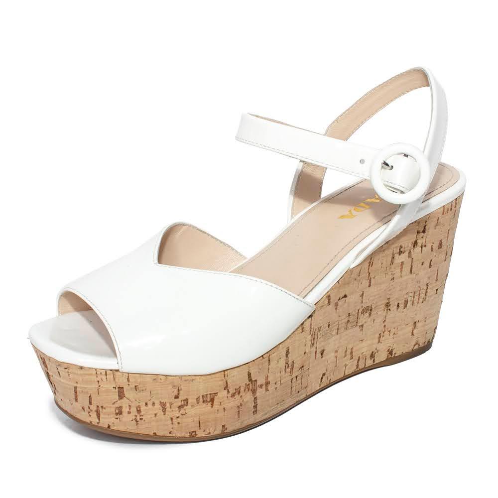  Prada Size 38 White Patent Cork Platform Sandals