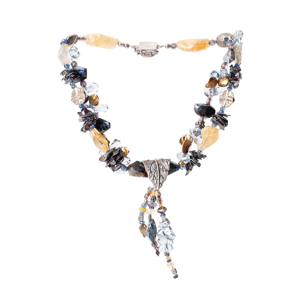  Sterling Silver Necklace With Citrine And Agate Crystals