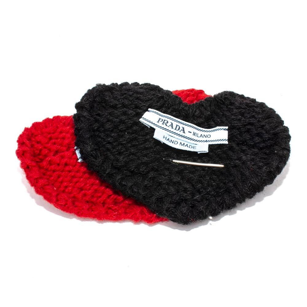  Prada Black & Red Knit Double Heart Pin