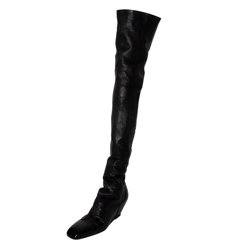  Rick Owens Size 41 Black Leather Thigh High Boots