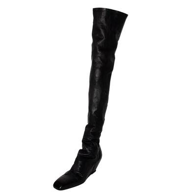 Rick Owens Size 41 Black Leather Thigh High Boots