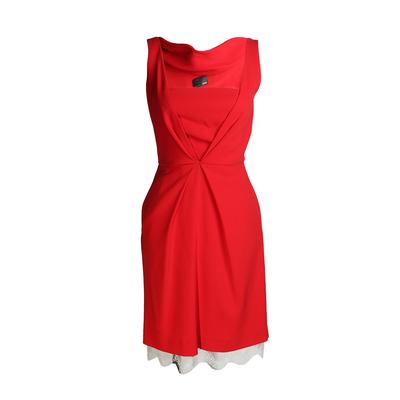 Fendi Size Small Red Sheath Dress With Lace Hem