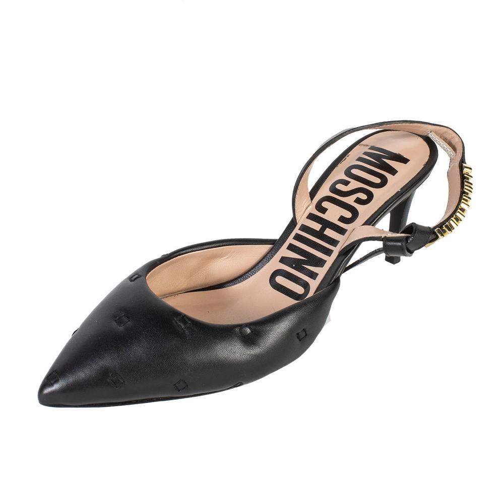  Moschino Size 38 Black Leather High Heels