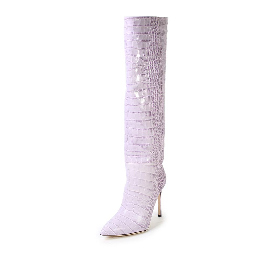  Paris Texas Size 37.5 Purple Knee High Snake Print Boots