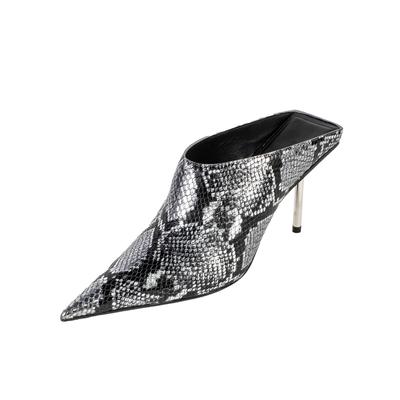Balenciaga Size 40 Silver and Black Snakeskin Heels