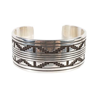I. Kee Silver Wide Etched Pattern Cuff 